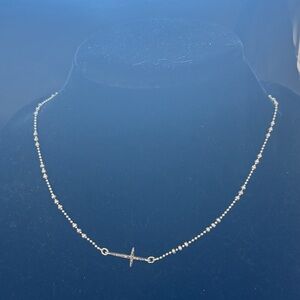 Lucky Brand Silver Beaded Necklace with Tiny Cross Pendant